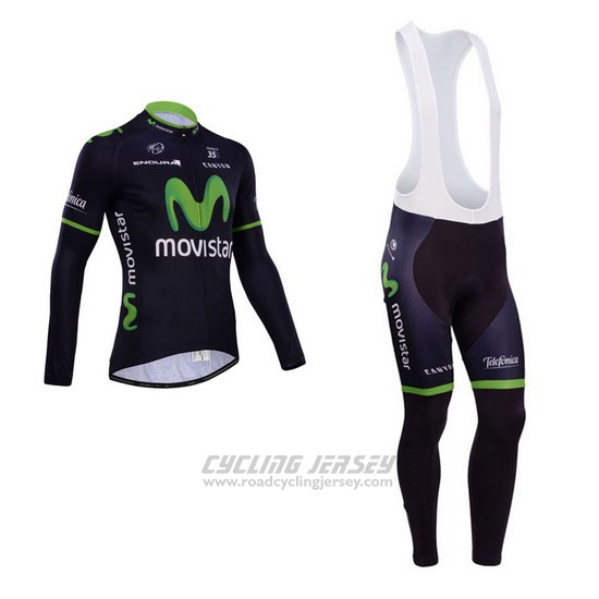 2014 Cycling Jersey Movistar Black Long Sleeve and Bib Tight